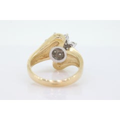 14k Yellow Gold Bypass daisy Ring. Round Diamond 1ctw Snowflake Cluster Ring.