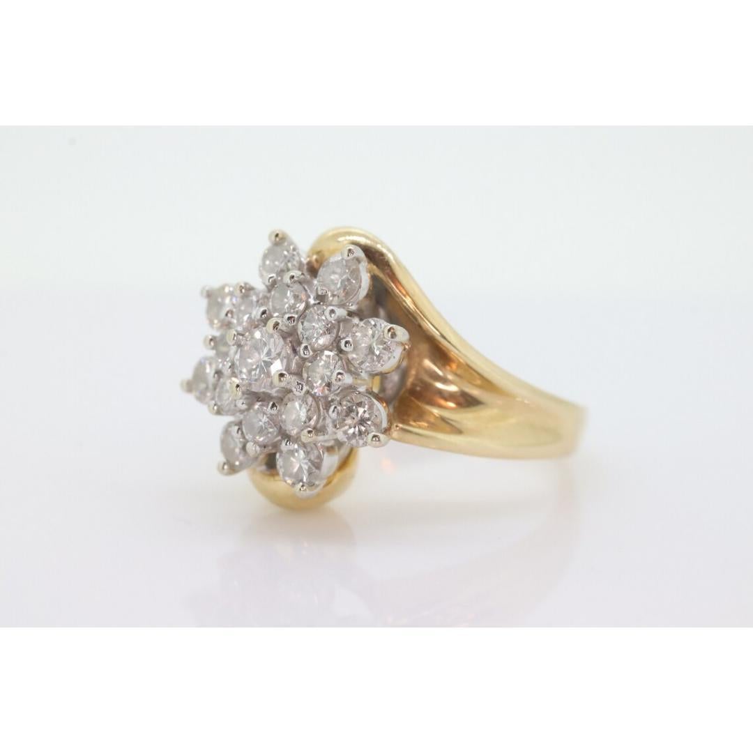Bague marguerite en or jaune 14k Bypass. Bague à flocon de neige en diamant rond 1ctw. Bon état - En vente à Port Charlotte, FL