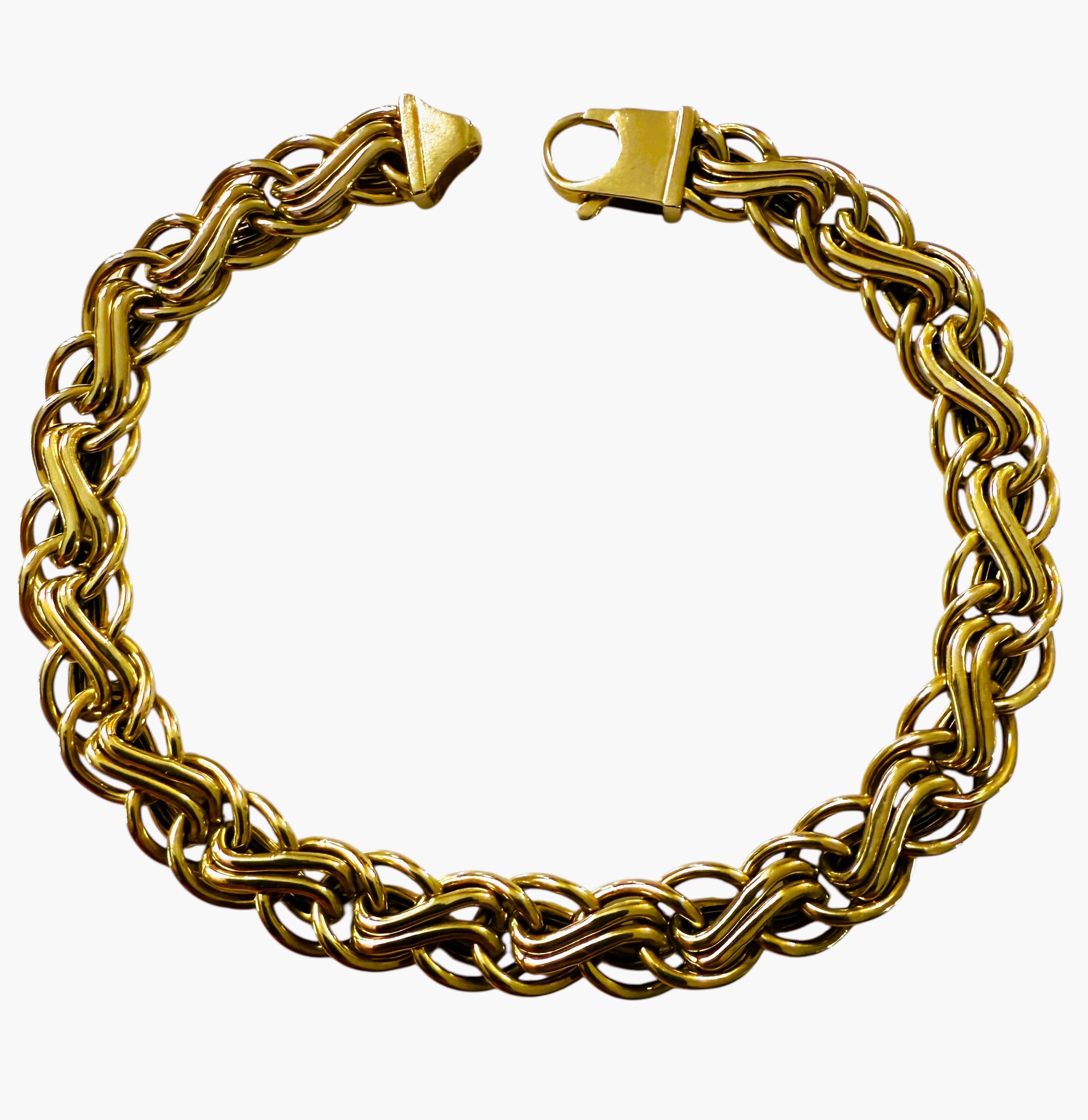 Art déco Bracelet de chaîne byzantine en or jaune 14K 7.46 grammes 7.25 Inches - Italie en vente