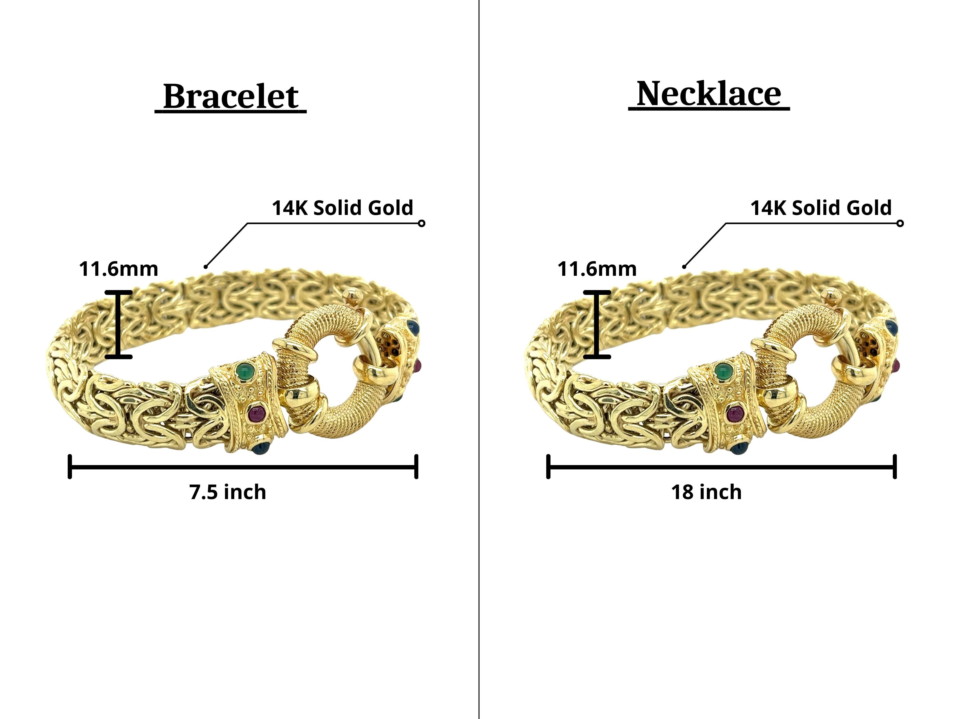 14k Yellow Gold Byzantine Gold Chain Bracelet & Necklace Set For Sale 2