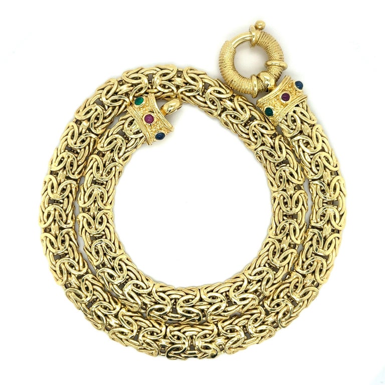 14k Yellow Gold Byzantine Gold Chain Bracelet and Necklace Set For Sale