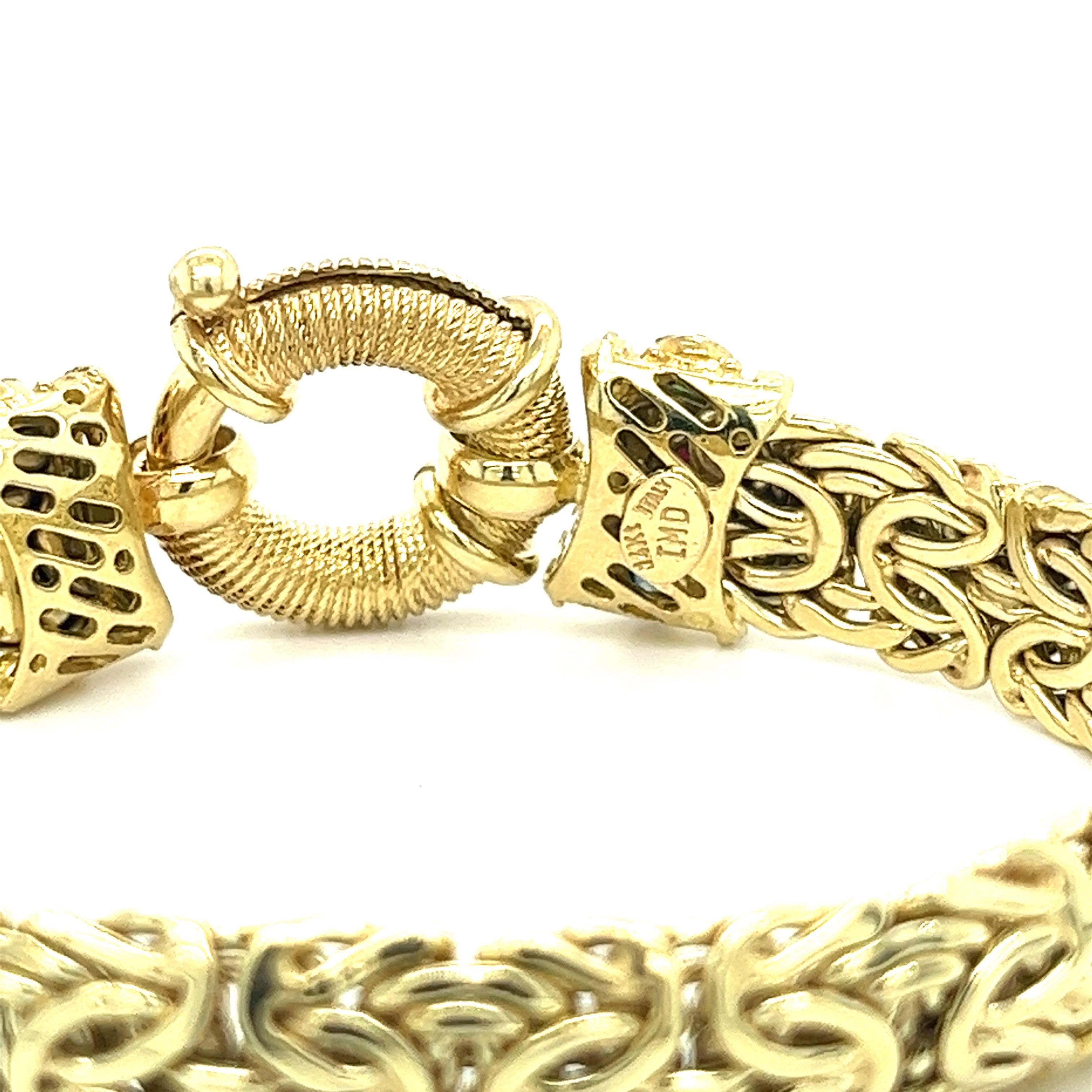 Cabochon 14k Yellow Gold Byzantine Gold Chain Bracelet & Necklace Set For Sale