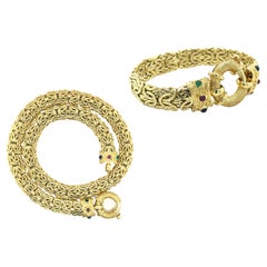 14k Yellow Gold Byzantine Gold Chain Bracelet & Necklace Set