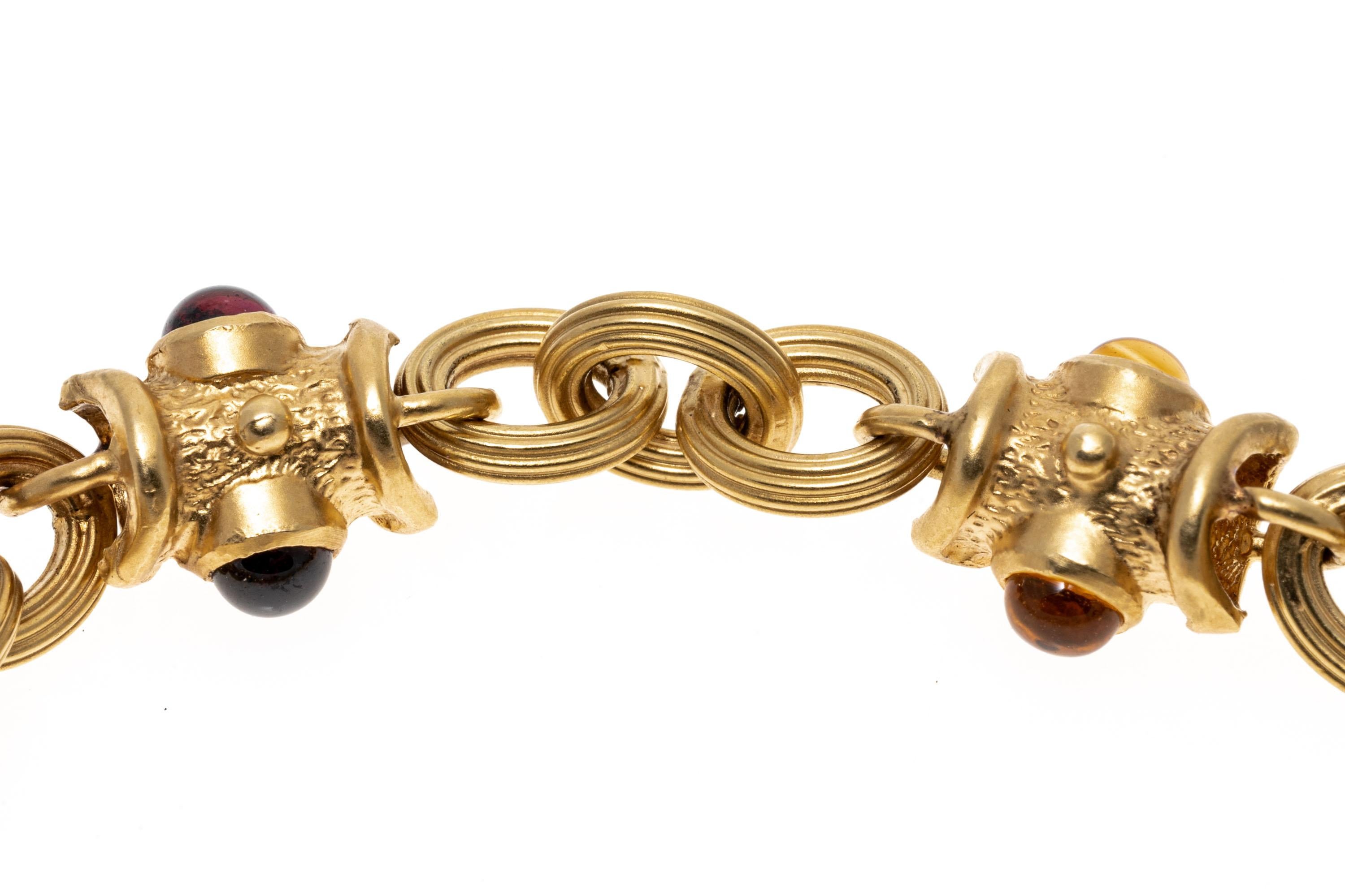 14k Yellow Gold Byzantine Style Ribbed Link Toggle Clasp Bracelet In Good Condition In Southport, CT