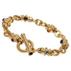 14k Yellow Gold Byzantine Style Ribbed Link Toggle Clasp Bracelet