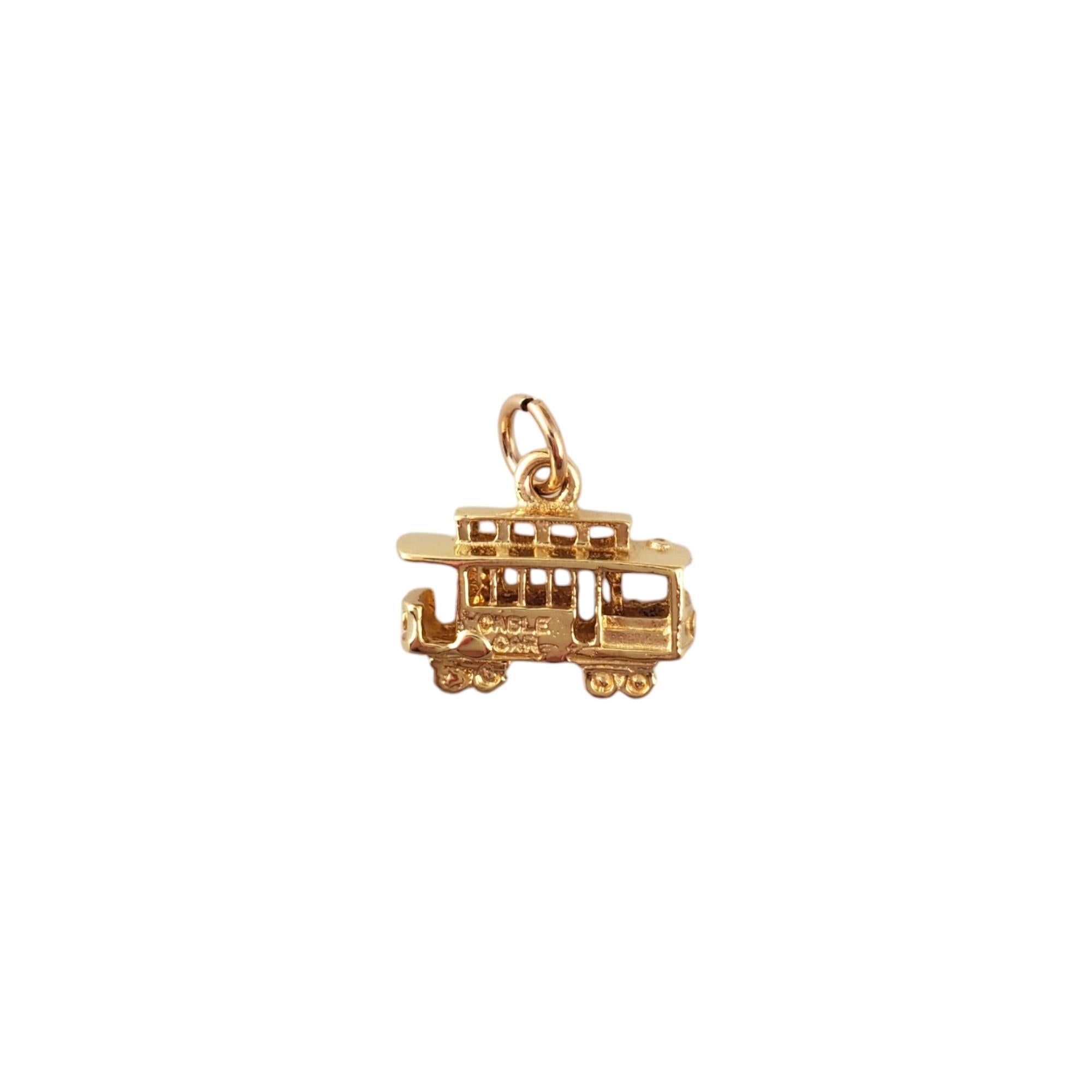 14K Yellow Gold Cable Car Charm - 

This cable car charm captures the charm of the adorable cable car. 

Hallmark: 14K CABLE CAR 

Weight: 2.0 g/ 1.3 dwt.

Size: 12.2 mm X 15.1 mm X 5.5 mm

Very good condition, professionally polished.

Will come