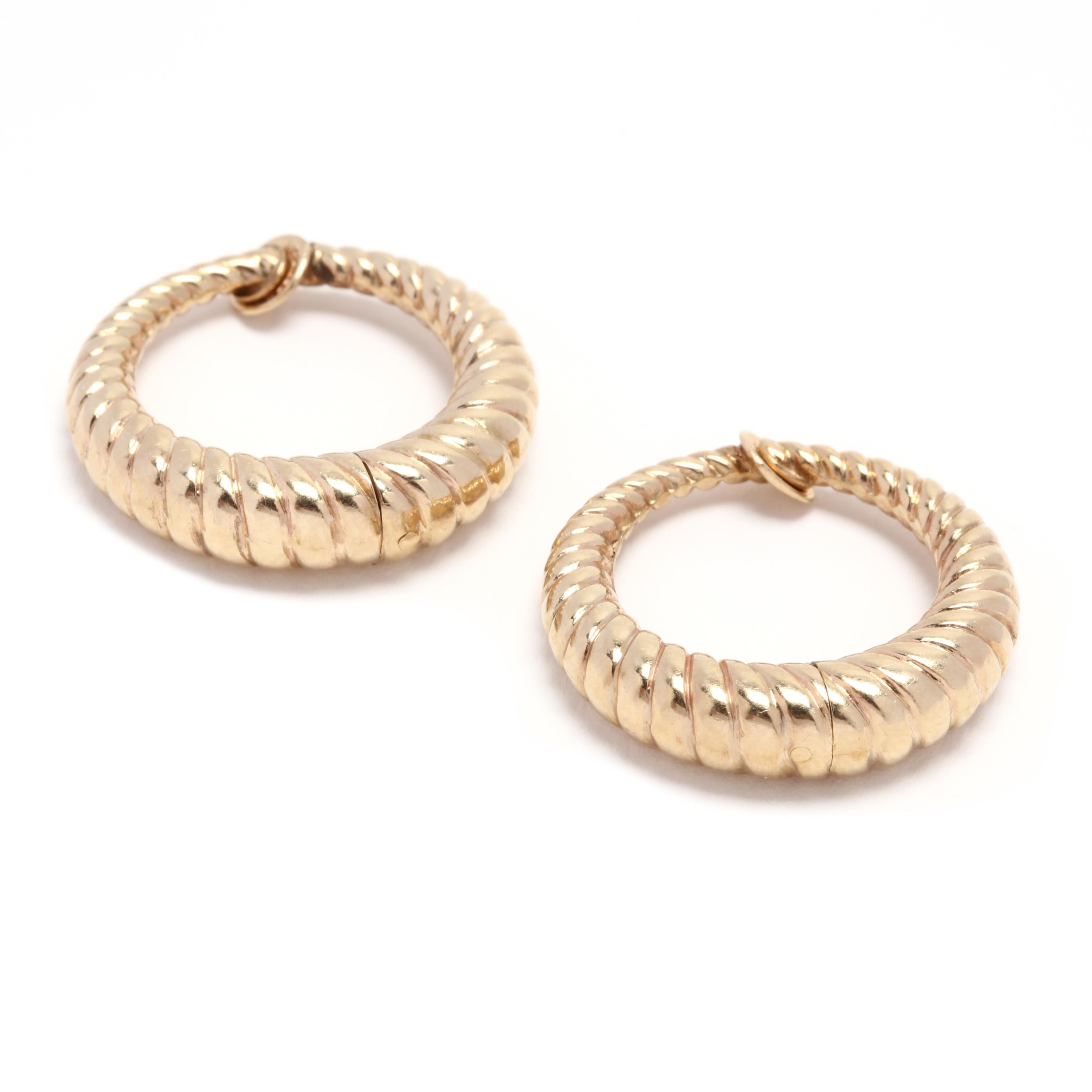 Women's or Men's 14 Karat Yellow Gold Cable Clip-On Hoop Earrings
