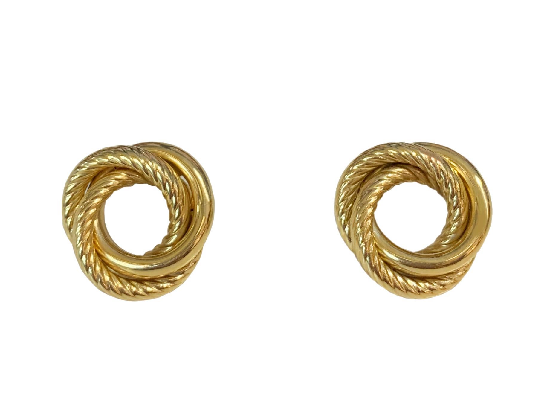 14K Yellow Gold Cable Earrings For Sale 1