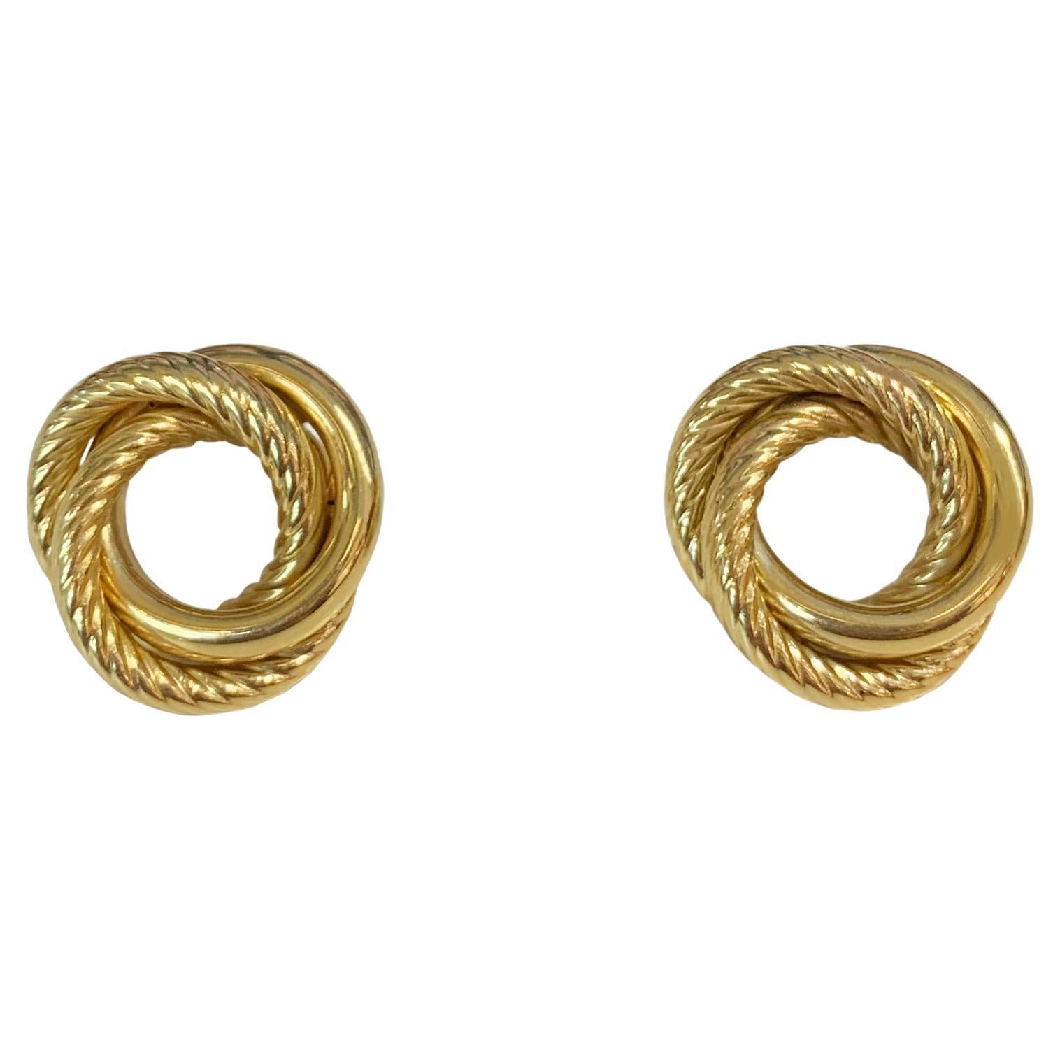 14K Yellow Gold Cable Earrings For Sale