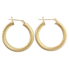 Vintage 14K Yellow Gold Cable Hoop Earrings #15904