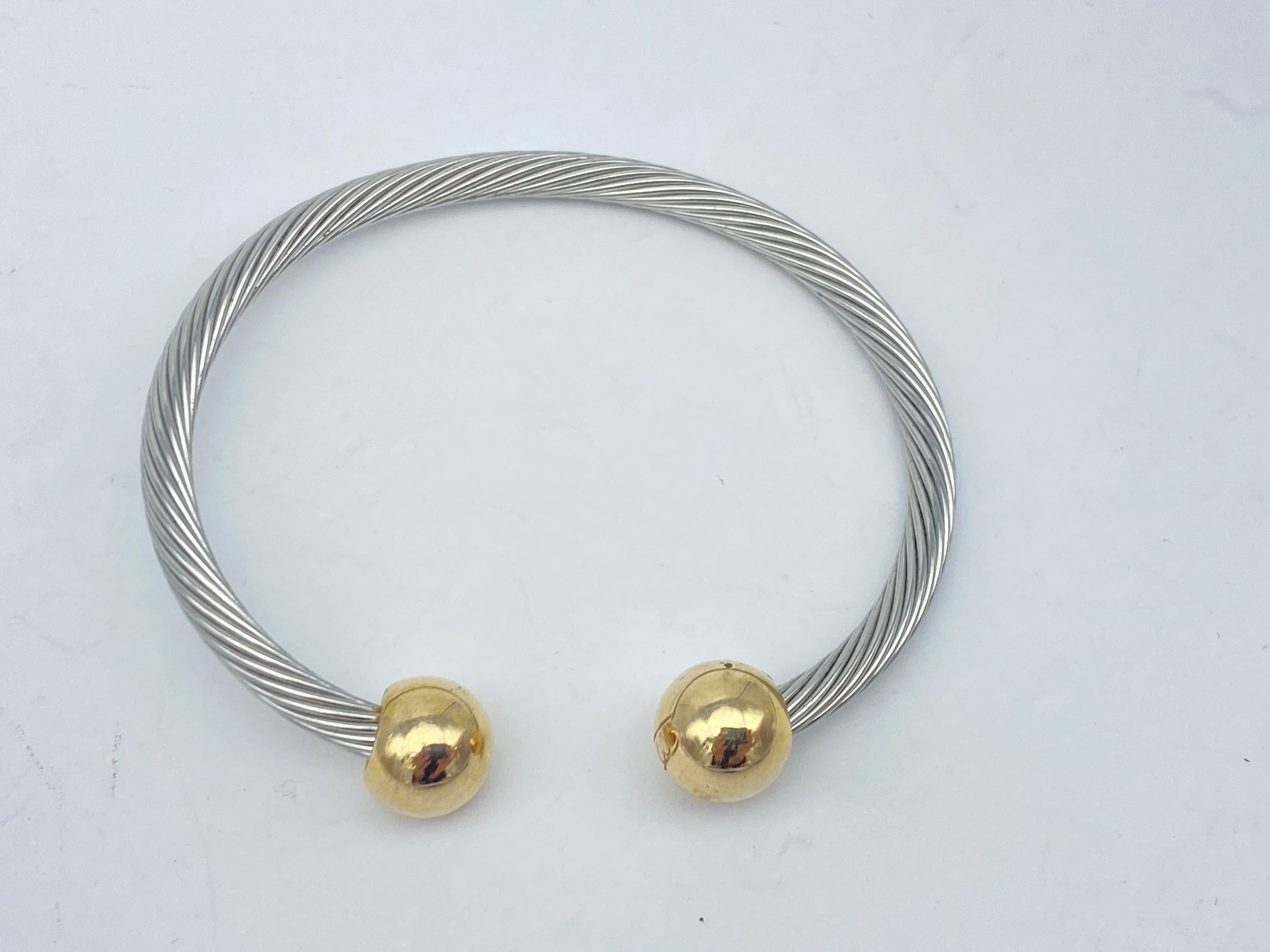 Contemporary 14k Yellow Gold Cable Wire Bracelet Ball Accents