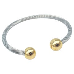 14k Yellow Gold Cable Wire Bracelet Ball Accents