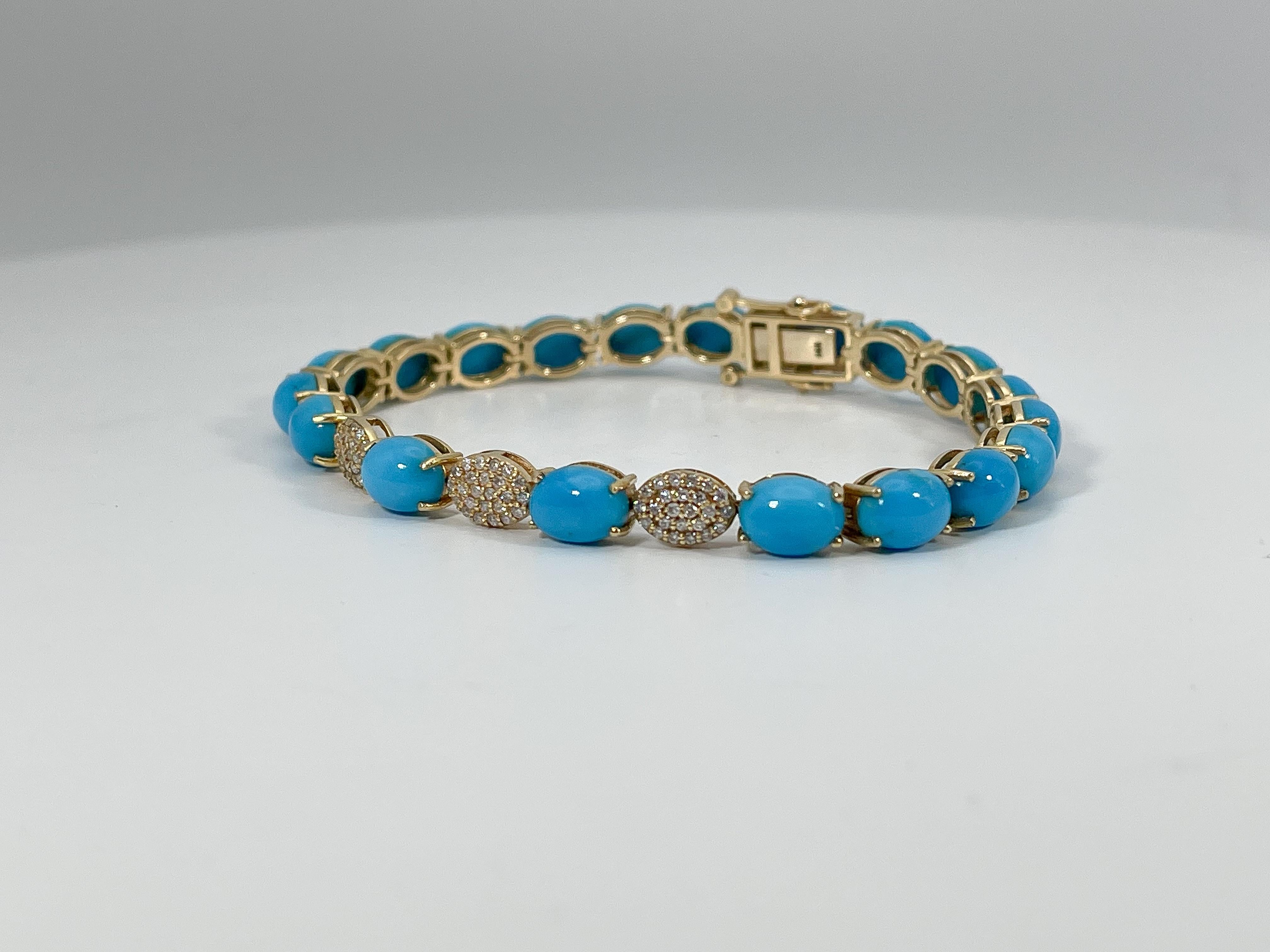 14K Yellow Gold Cabo Turquoise and.45 CTW Diamond Bracelet  In New Condition For Sale In Stuart, FL