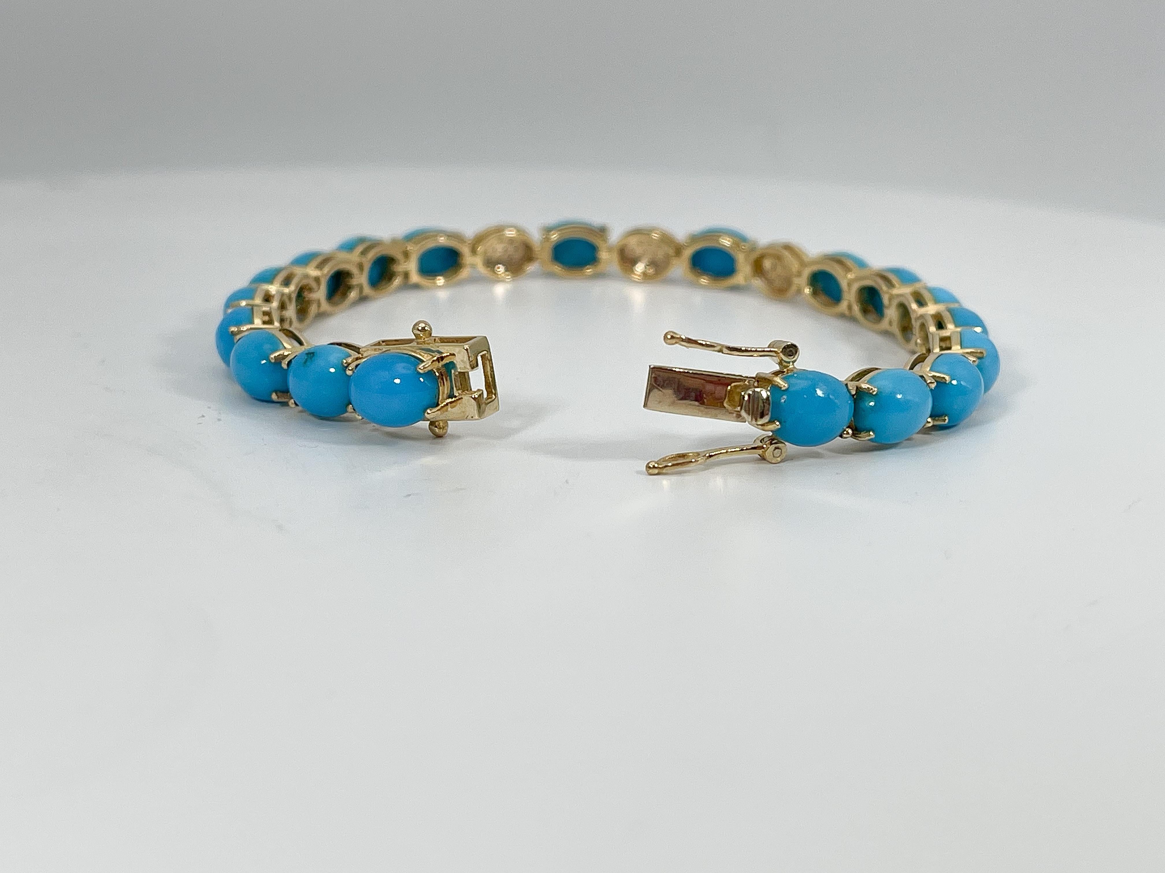 Women's 14K Yellow Gold Cabo Turquoise and.45 CTW Diamond Bracelet  For Sale
