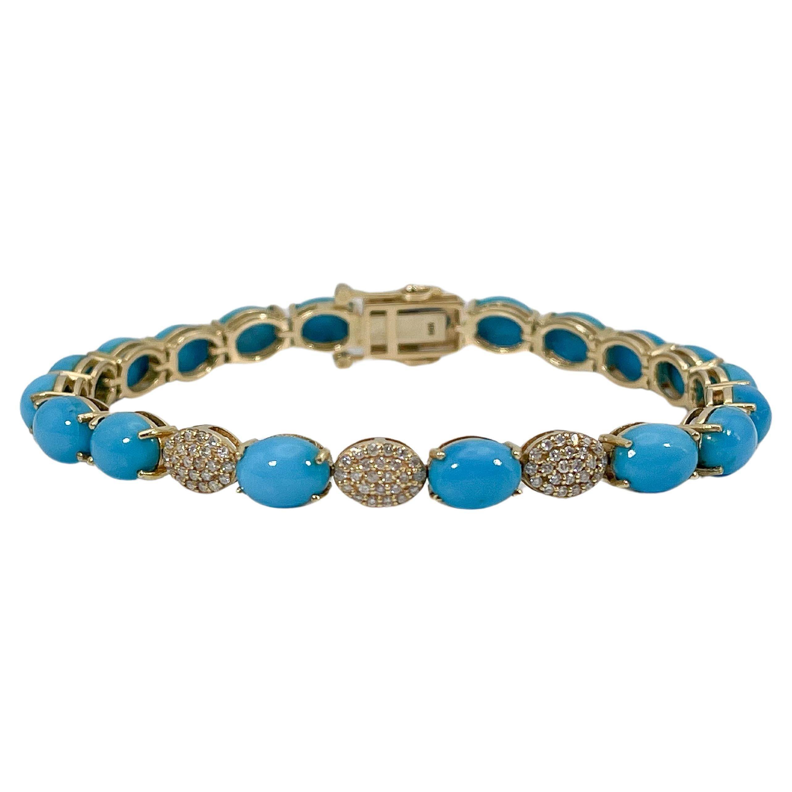 14K Yellow Gold Cabo Turquoise and.45 CTW Diamond Bracelet  For Sale