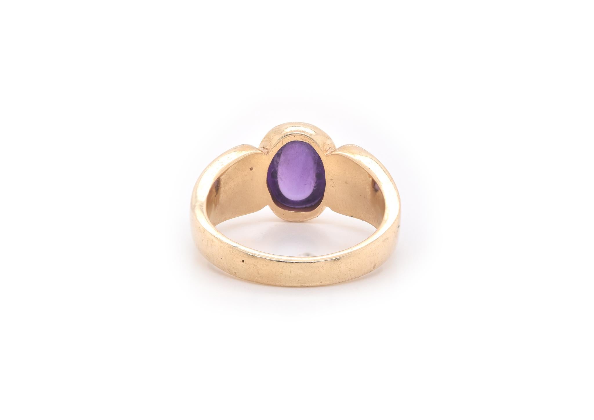 14 Karat Yellow Gold Cabochon Amethyst Ring with Lapis In Excellent Condition In Scottsdale, AZ