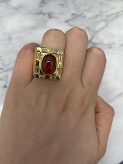 14k Yellow Gold Cabochon Citrine and Diamond Signet Rings