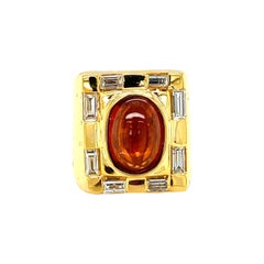 14k Yellow Gold Cabochon Citrine and Diamond Signet Rings