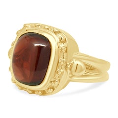 14K Yellow Gold Cabochon Cushion Cut Garnet Solitaire Ring