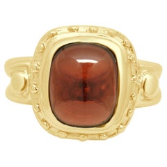14K Yellow Gold Cabochon Cushion Cut Garnet Solitaire Ring