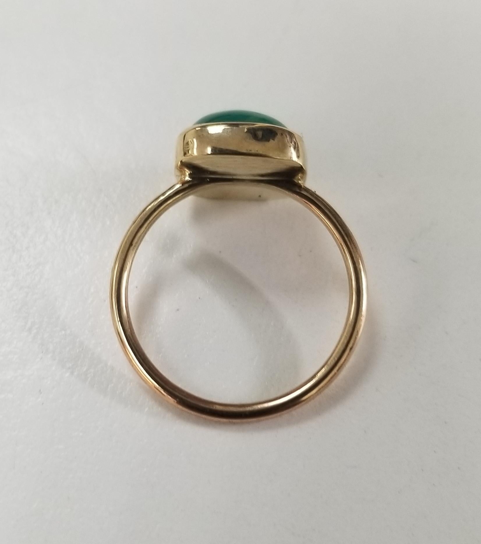 14 Karat Yellow Gold Cabochon Cut Turquoise Ring In New Condition In Los Angeles, CA