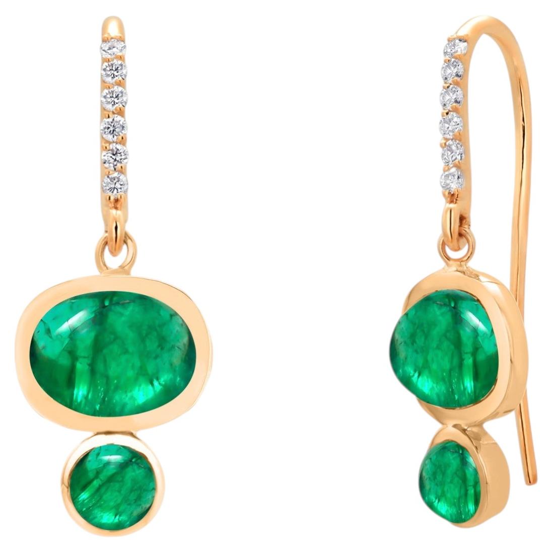 14K Gelbgold Cabochon Smaragd & Diamant Tropfenohrringe