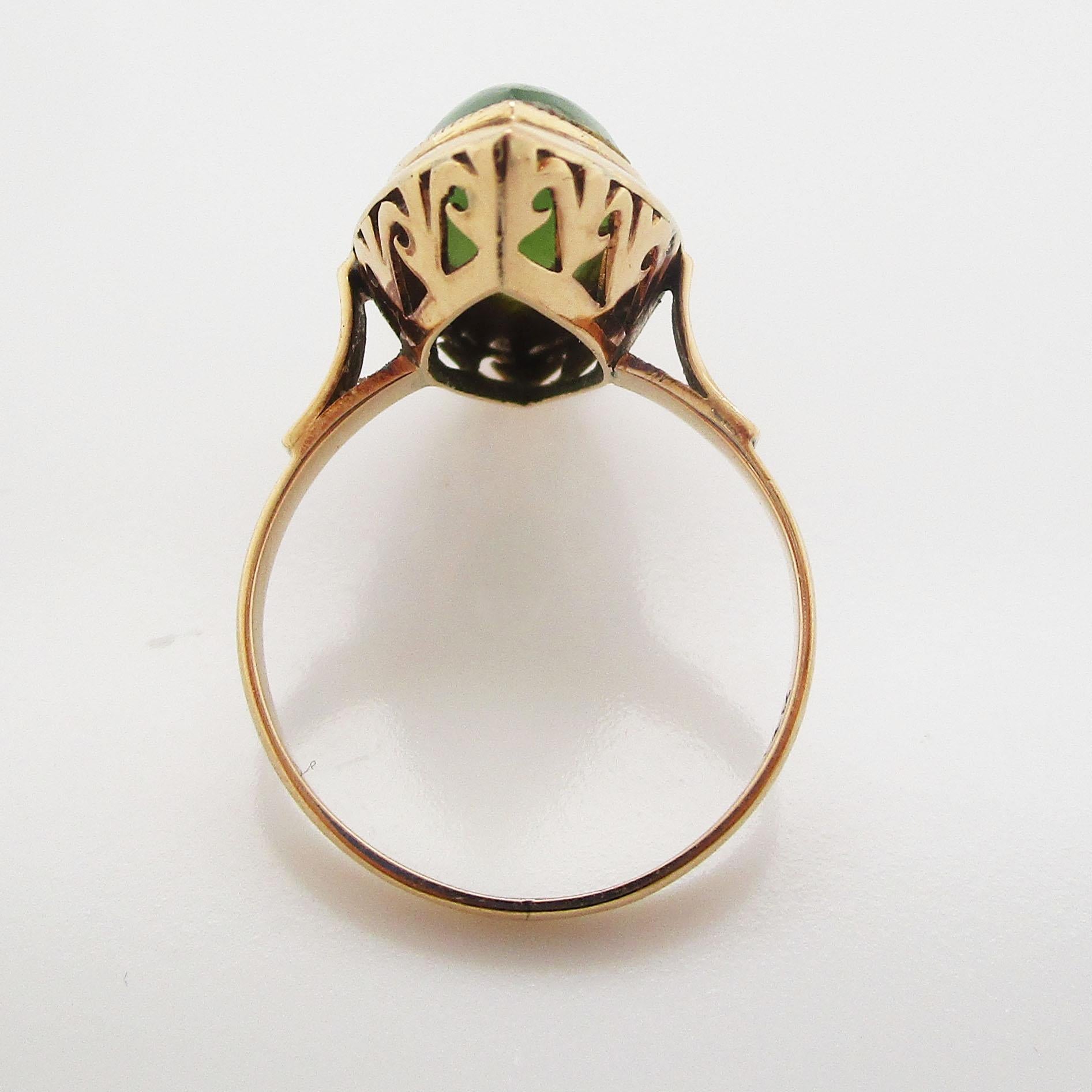 Women's 14K Yellow Gold Cabochon Green Jade Statement Ring For Sale
