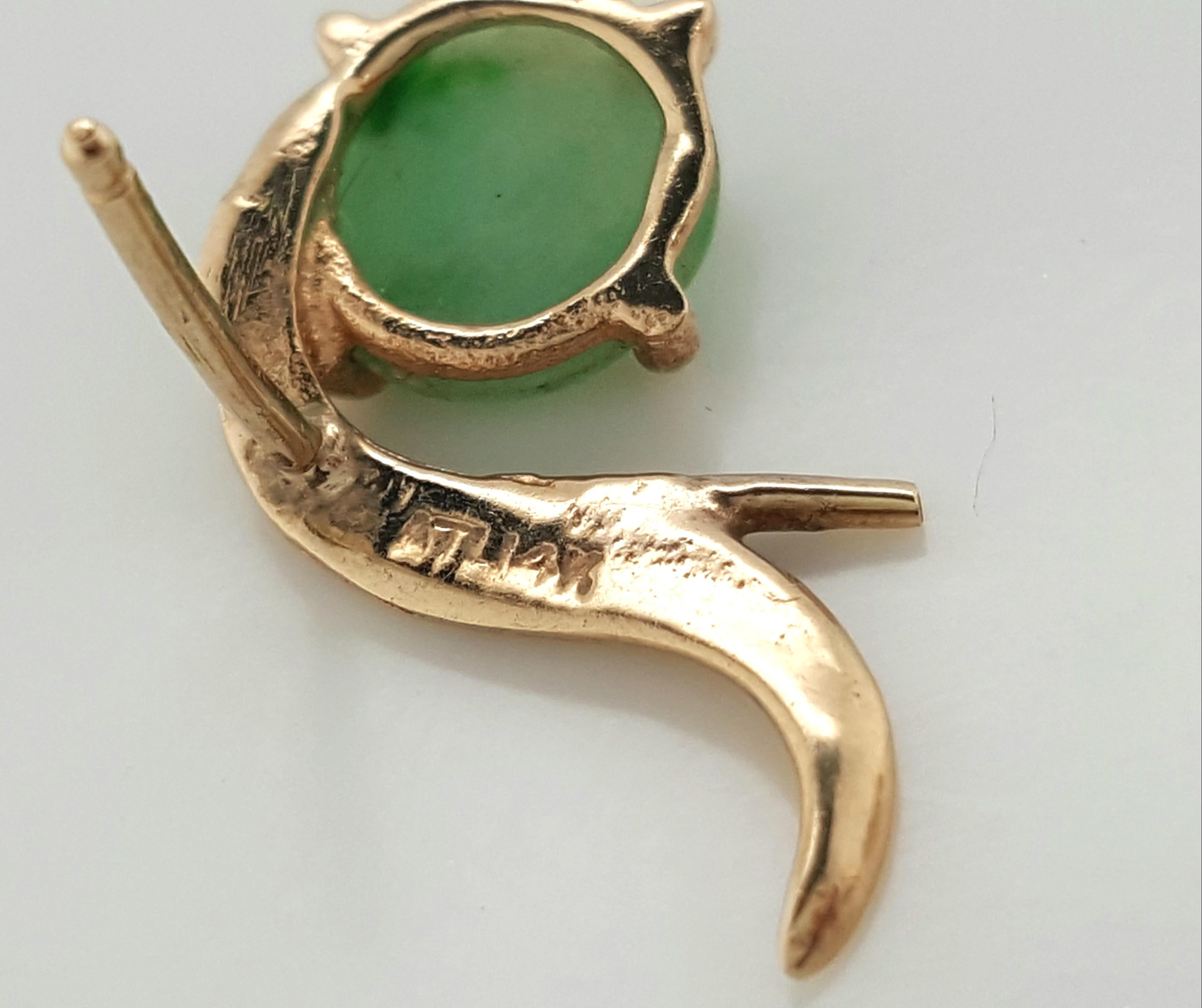 Women's or Men's 14 Karat Yellow Gold Cabochon Jadeite Jade Stud Earrings For Sale