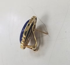 14k Yellow Gold Cabochon Lapis Lazuli and Diamond Earrings