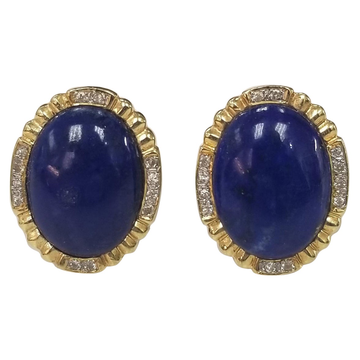 Pendientes de oro amarillo de 14k con cabujón de lapislázuli y diamantes