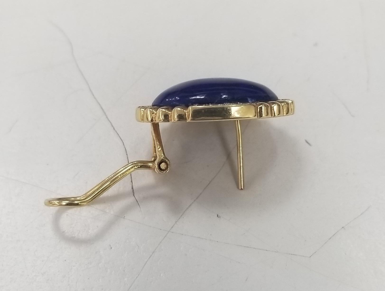 14k Yellow Gold Cabochon Lapis Lazuli and Diamond Necklace & Earring Set In Excellent Condition For Sale In Los Angeles, CA