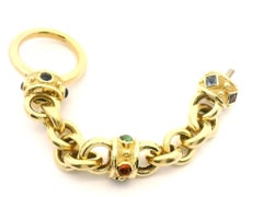 14k Yellow Gold Cabochon Multi Gemstones Open Link Bracelet w/ Toggle Clasp