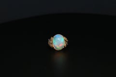 14k Gelbgold Cabochon Opal & Diamant Ring, Größe 8,25 - 11.0g