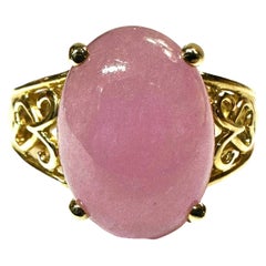 14k Yellow Gold Cabochon Pink Quartz Filigree Ring Size 6