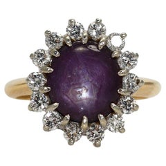 14K Yellow Gold Cabochon Ruby Diamond Ring, 3.20ct, .50tdw