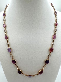 14K Yellow Gold Cabochon Sapphire and White Sapphire Necklace