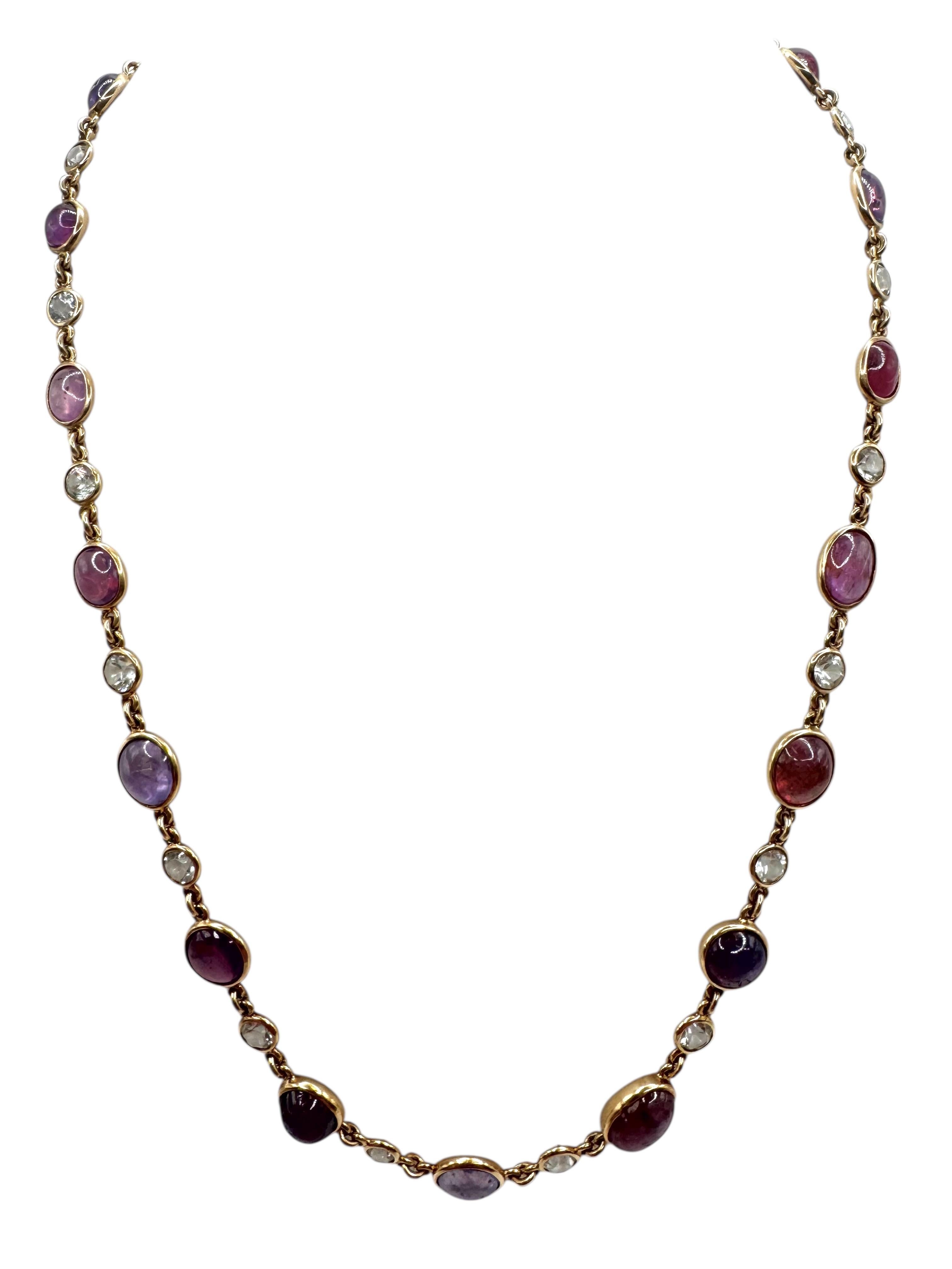 da uomo o donna 14K Yellow Gold Cabochon Sapphire and White Sapphire Necklace in vendita