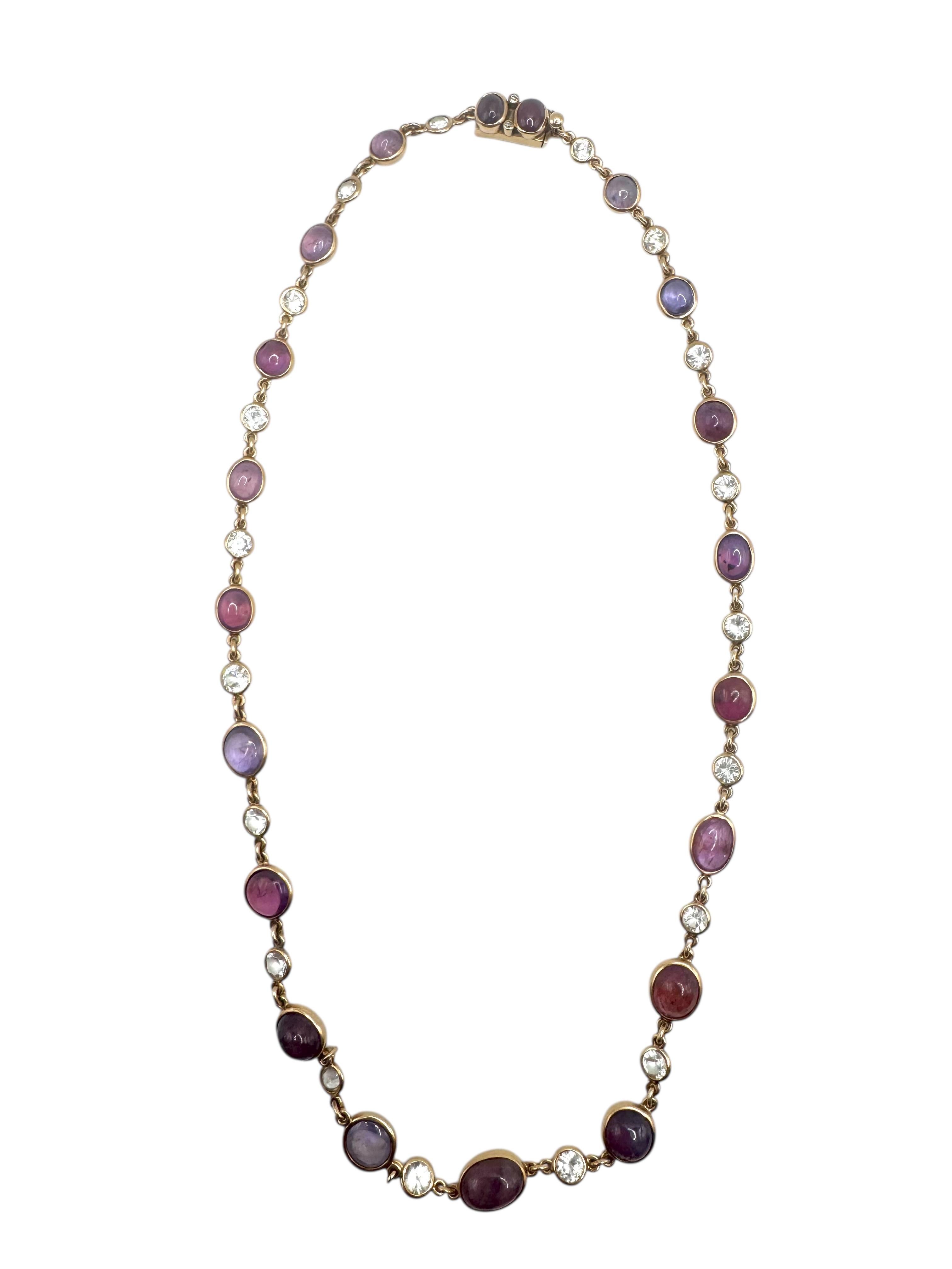14K Yellow Gold Cabochon Sapphire and White Sapphire Necklace in vendita 2