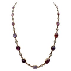 14K Yellow Gold Cabochon Sapphire and White Sapphire Necklace