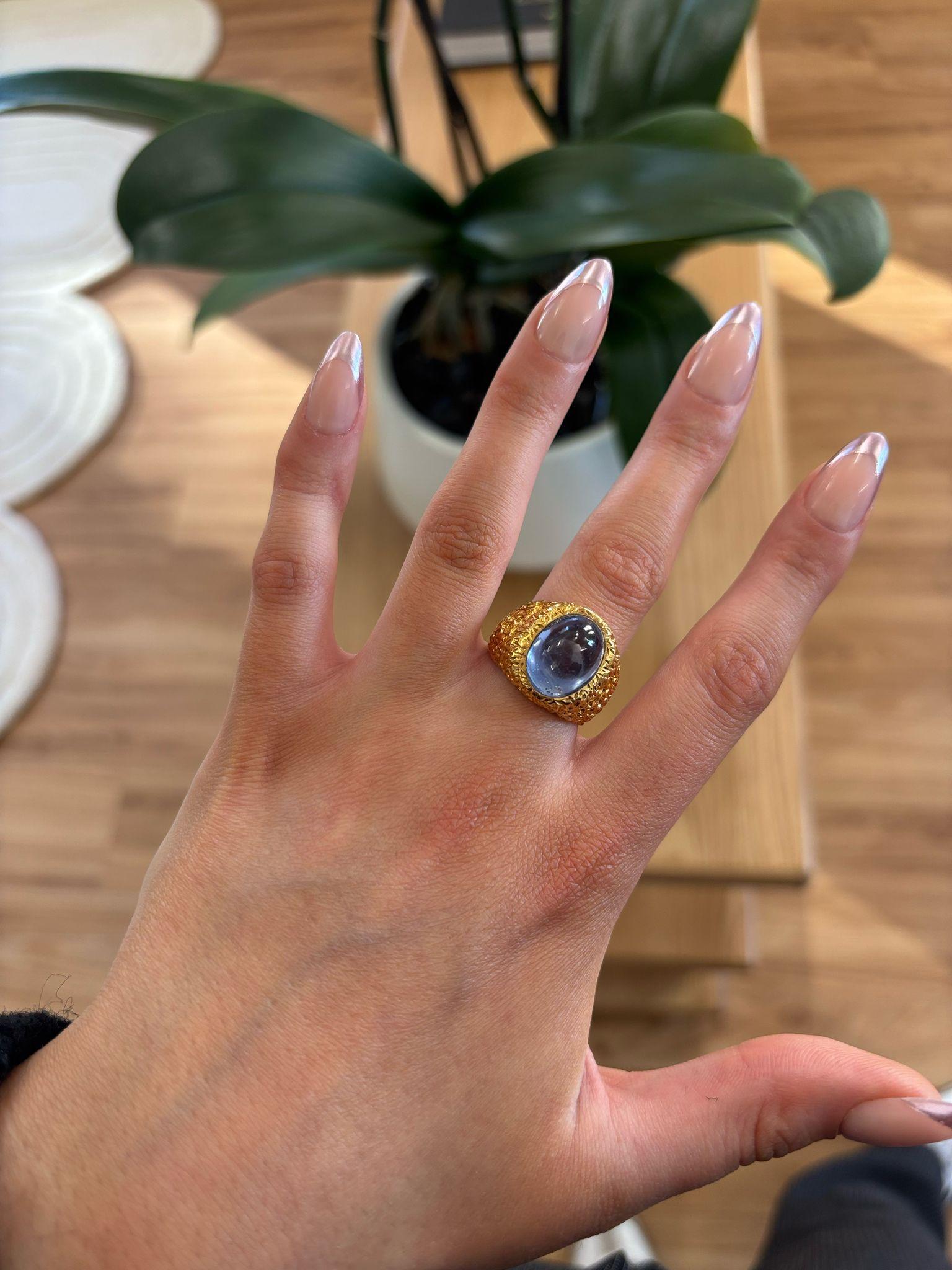 14K Yellow Gold Cabochon Sapphire Ring For Sale 1