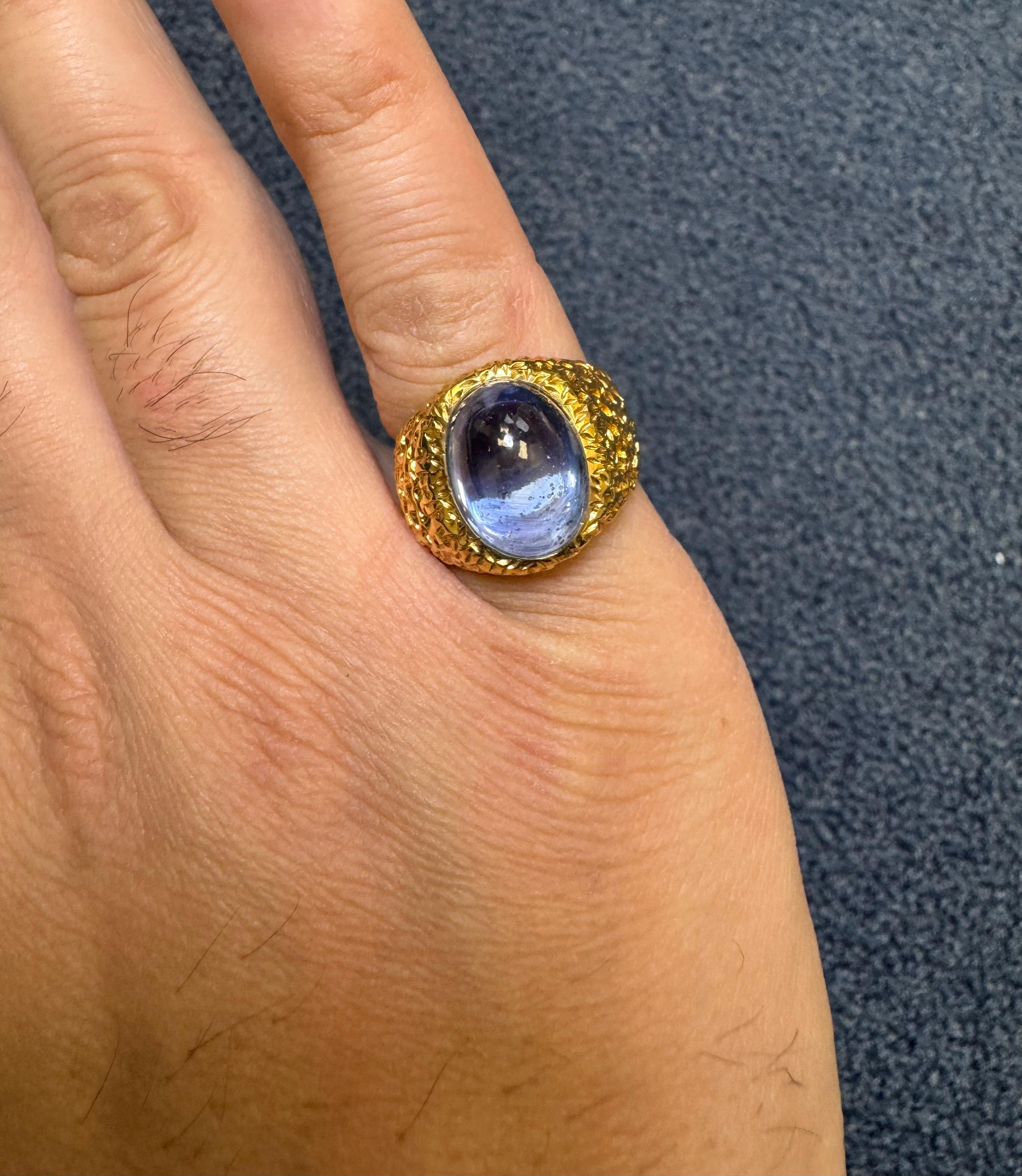 14K Yellow Gold Cabochon Sapphire Ring For Sale 5