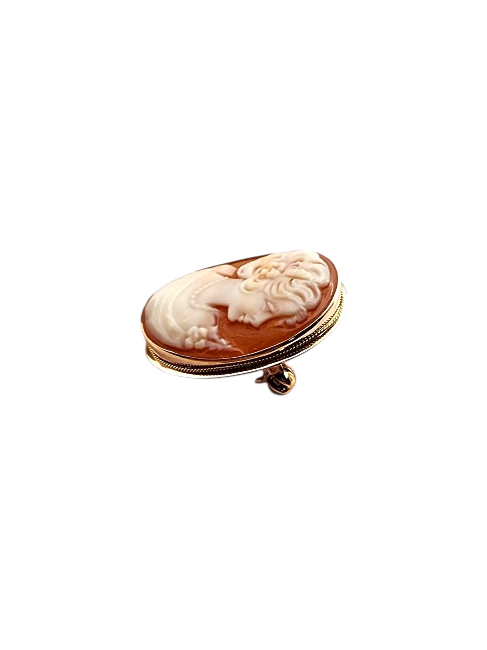 14K Gelbgold Cameo Brosche / Anhänger #22326 Damen im Angebot