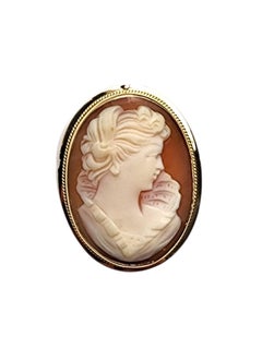 14K Yellow Gold Cameo Brooch Pendant #25764