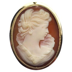 14K Yellow Gold Cameo Brooch Pendant #25764