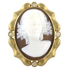 14k Yellow Gold Cameo Cocktail Ring with 0.32ct Diamonds, 1990