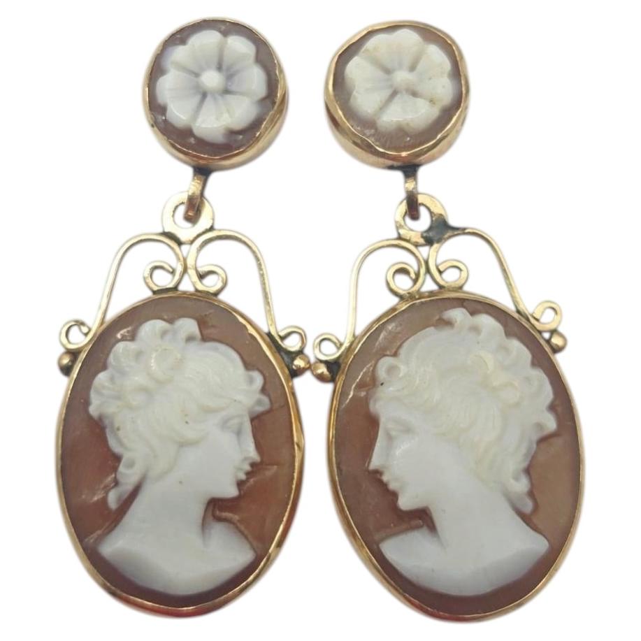 14K Gelbgold Cameo Tropfen Ohrringe #25154