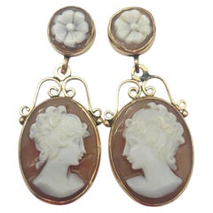 14K Yellow Gold Cameo Drop Earrings #25154