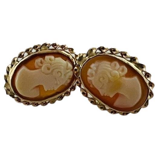 14K Yellow Gold Cameo Earrings #14559 For Sale