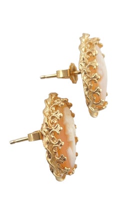 14K Yellow Gold Cameo Earrings #17385