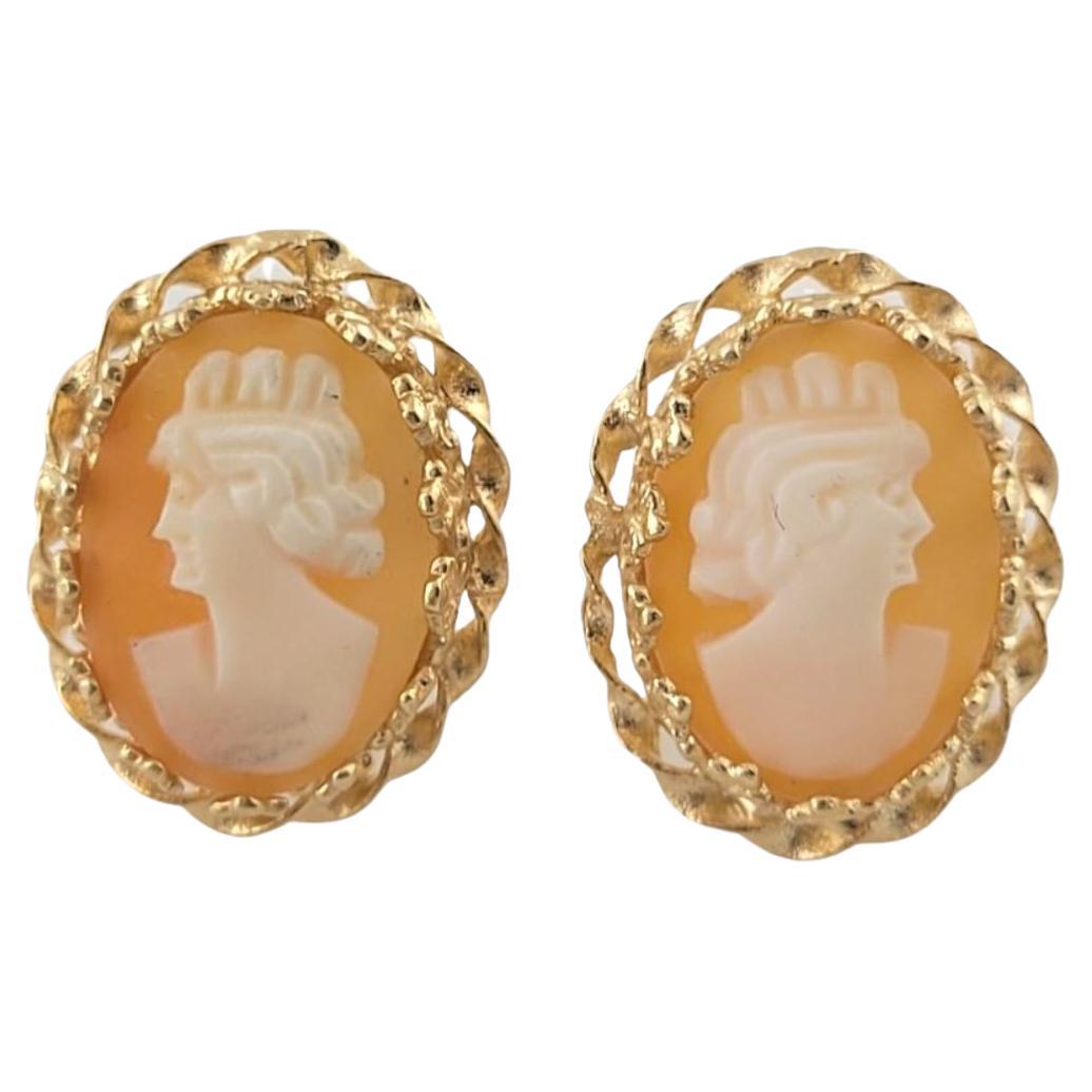 14K Yellow Gold Cameo Earrings #17385 For Sale